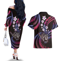 Hawaii Shaka Sign Couples Matching Off The Shoulder Long Sleeve Dress and Hawaiian Shirt Fantastic Frangipani Sweet Vibes LT01 - Polynesian Pride