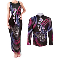 Hawaii Shaka Sign Couples Matching Tank Maxi Dress and Long Sleeve Button Shirt Fantastic Frangipani Sweet Vibes LT01 Pink - Polynesian Pride
