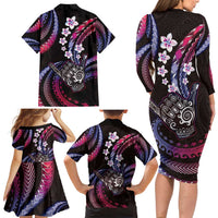 Hawaii Shaka Sign Family Matching Long Sleeve Bodycon Dress and Hawaiian Shirt Fantastic Frangipani Sweet Vibes LT01 - Polynesian Pride