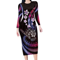 Hawaii Shaka Sign Family Matching Long Sleeve Bodycon Dress and Hawaiian Shirt Fantastic Frangipani Sweet Vibes LT01 Mom's Dress Pink - Polynesian Pride