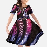 Hawaii Shaka Sign Family Matching Off The Shoulder Long Sleeve Dress and Hawaiian Shirt Fantastic Frangipani Sweet Vibes LT01 Daughter's Dress Pink - Polynesian Pride