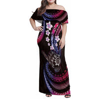 Hawaii Shaka Sign Family Matching Off Shoulder Maxi Dress and Hawaiian Shirt Fantastic Frangipani Sweet Vibes LT01 Mom's Dress Pink - Polynesian Pride