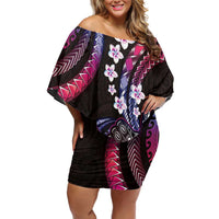 Hawaii Shaka Sign Family Matching Off Shoulder Short Dress and Hawaiian Shirt Fantastic Frangipani Sweet Vibes LT01 Mom's Dress Pink - Polynesian Pride