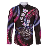 Hawaii Shaka Sign Family Matching Short Sleeve Bodycon Dress and Hawaiian Shirt Fantastic Frangipani Sweet Vibes LT01 Dad's Shirt - Long Sleeve Pink - Polynesian Pride