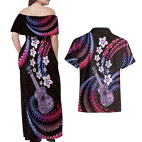 Hawaiian Ukulele Couples Matching Off Shoulder Maxi Dress and Hawaiian Shirt Sweet Dream Fantastic Plumeria