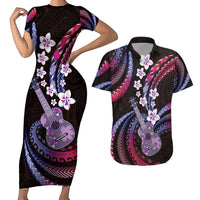 Hawaiian Ukulele Couples Matching Short Sleeve Bodycon Dress and Hawaiian Shirt Sweet Dream Fantastic Plumeria LT01 Pink - Polynesian Pride