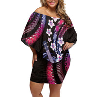 Hawaiian Ukulele Family Matching Off Shoulder Short Dress and Hawaiian Shirt Sweet Dream Fantastic Plumeria LT01 Mom's Dress Pink - Polynesian Pride
