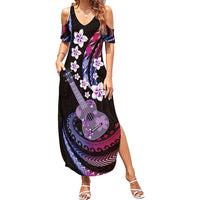 Hawaiian Ukulele Family Matching Summer Maxi Dress and Hawaiian Shirt Sweet Dream Fantastic Plumeria LT01 Mom's Dress Pink - Polynesian Pride