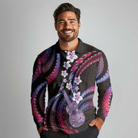 Hawaiian Ukulele Long Sleeve Polo Shirt Sweet Dream Fantastic Plumeria