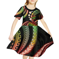 Hawaii Turtles Plumeria Kid Short Sleeve Dress Reggae Polynesian Pattern