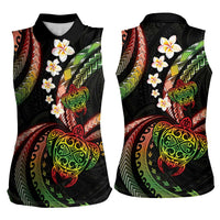 Hawaii Turtles Plumeria Women Sleeveless Polo Shirt Reggae Polynesian Pattern