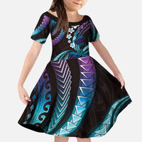 Hawaii Turtles Plumeria Family Matching Off The Shoulder Long Sleeve Dress and Hawaiian Shirt Amethyst Gradient Polynesian Pattern