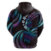 Hawaii Turtles Plumeria Zip Hoodie Amethyst Gradient Polynesian Pattern