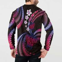 Hawaii Turtles Plumeria Button Sweatshirt Sweet Gradient Polynesian Pattern