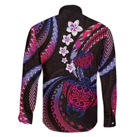Hawaii Turtles Plumeria Family Matching Off The Shoulder Long Sleeve Dress and Hawaiian Shirt Sweet Gradient Polynesian Pattern