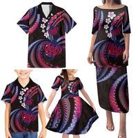 Hawaii Turtles Plumeria Family Matching Puletasi and Hawaiian Shirt Sweet Gradient Polynesian Pattern
