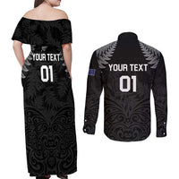 Custom New Zealand 2024 Rugby Couples Matching Off Shoulder Maxi Dress and Long Sleeve Button Shirt Silver Fern Aotearoa Kiwi LT01 - Polynesian Pride