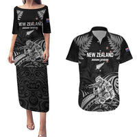 Custom New Zealand 2024 Rugby Couples Matching Puletasi and Hawaiian Shirt Silver Fern Aotearoa Kiwi LT01 Black - Polynesian Pride