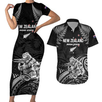 Custom New Zealand 2024 Rugby Couples Matching Short Sleeve Bodycon Dress and Hawaiian Shirt Silver Fern Aotearoa Kiwi LT01 Black - Polynesian Pride