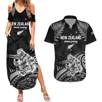 Custom New Zealand 2024 Rugby Couples Matching Summer Maxi Dress and Hawaiian Shirt Silver Fern Aotearoa Kiwi LT01 Black - Polynesian Pride