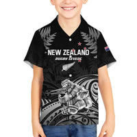 Custom New Zealand 2024 Rugby Family Matching Puletasi and Hawaiian Shirt Silver Fern Aotearoa Kiwi LT01 Son's Shirt Black - Polynesian Pride