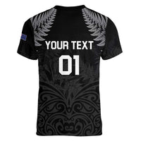 Custom New Zealand 2024 Rugby Women V-Neck T-Shirt Silver Fern Aotearoa Kiwi LT01 - Polynesian Pride