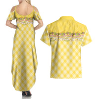 Hawaii Palaka Pikake Lokelani Plumeria Couples Matching Summer Maxi Dress and Hawaiian Shirt Melemele Coquette Bow LT01 - Polynesian Pride
