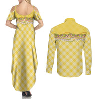 Hawaii Palaka Pikake Lokelani Plumeria Couples Matching Summer Maxi Dress and Long Sleeve Button Shirt Melemele Coquette Bow LT01 - Polynesian Pride