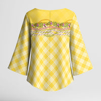 Hawaii Palaka Pikake Lokelani Plumeria Kimono Sleeve Blouse Melemele Coquette Bow