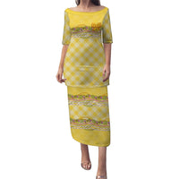 Hawaii Palaka Pikake Lokelani Plumeria Puletasi Melemele Coquette Bow LT01 Long Dress Yellow - Polynesian Pride