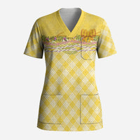 Hawaii Palaka Pikake Lokelani Plumeria Scrub Top Melemele Coquette Bow