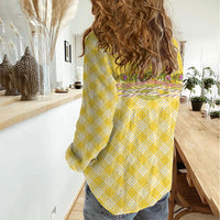 Hawaii Palaka Pikake Lokelani Plumeria Women Casual Shirt Melemele Coquette Bow