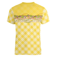 Hawaii Palaka Pikake Lokelani Plumeria Women V-Neck T-Shirt Melemele Coquette Bow