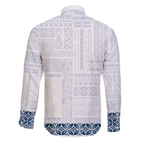 Samoa Siapo Blue Trimmed Family Matching Off Shoulder Maxi Dress and Hawaiian Shirt Samoa White Sunday - Polynesian Pride