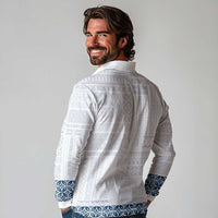 Samoa Siapo Blue Trimmed Long Sleeve Polo Shirt Samoa White Sunday - Polynesian Pride
