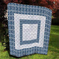 Samoa Siapo Blue Trimmed Quilt Samoa White Sunday - Polynesian Pride
