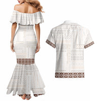 Samoa Siapo Brown Trimmed Couples Matching Mermaid Dress and Hawaiian Shirt Samoa White Sunday - Polynesian Pride