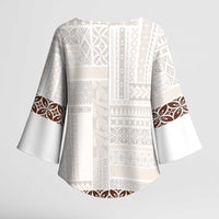 Samoa Siapo Brown Trimmed Kimono Sleeve Blouse Samoa White Sunday - Polynesian Pride