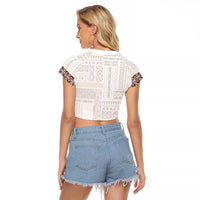 Samoa Siapo Brown Trimmed Raglan Cropped T Shirt Samoa White Sunday - Polynesian Pride