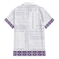 Samoa Siapo Purple Trimmed Family Matching Off The Shoulder Long Sleeve Dress and Hawaiian Shirt Samoa White Sunday LT01 - Polynesian Pride