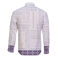Samoa Siapo Purple Trimmed Family Matching Off The Shoulder Long Sleeve Dress and Hawaiian Shirt Samoa White Sunday LT01 - Polynesian Pride