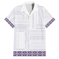 Samoa Siapo Purple Trimmed Family Matching Off Shoulder Short Dress and Hawaiian Shirt Samoa White Sunday - Polynesian Pride