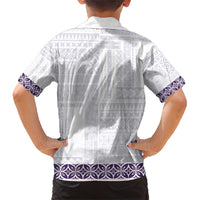 Samoa Siapo Purple Trimmed Family Matching Short Sleeve Bodycon Dress and Hawaiian Shirt Samoa White Sunday - Polynesian Pride