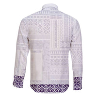 Samoa Siapo Purple Trimmed Family Matching Short Sleeve Bodycon Dress and Hawaiian Shirt Samoa White Sunday - Polynesian Pride