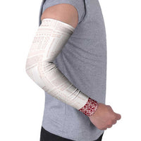 Samoa Siapo Red Trimmed Arm Sleeves Samoa White Sunday - Polynesian Pride