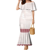 Samoa Siapo Red Trimmed Family Matching Mermaid Dress and Hawaiian Shirt Samoa White Sunday - Polynesian Pride
