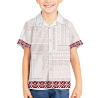 Samoa Siapo Red Trimmed Family Matching Off Shoulder Short Dress and Hawaiian Shirt Samoa White Sunday - Polynesian Pride