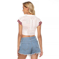 Samoa Siapo Red Trimmed Raglan Cropped T Shirt Samoa White Sunday - Polynesian Pride