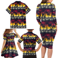 Hawaii Hibiscus Palm Tree Sunset Family Matching Long Sleeve Bodycon Dress and Hawaiian Shirt Tropical Style LT01 - Polynesian Pride