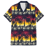 Hawaii Hibiscus Palm Tree Sunset Family Matching Off The Shoulder Long Sleeve Dress and Hawaiian Shirt Tropical Style LT01 Dad's Shirt - Short Sleeve Multicolor - Polynesian Pride